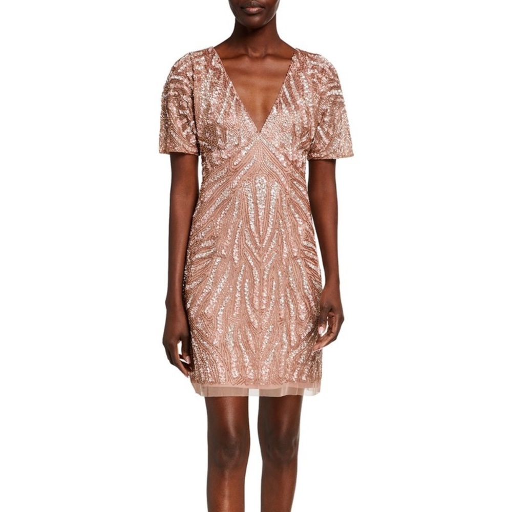 Aidan Mattox
Fully Beaded Plunge-Neck Shift Dress